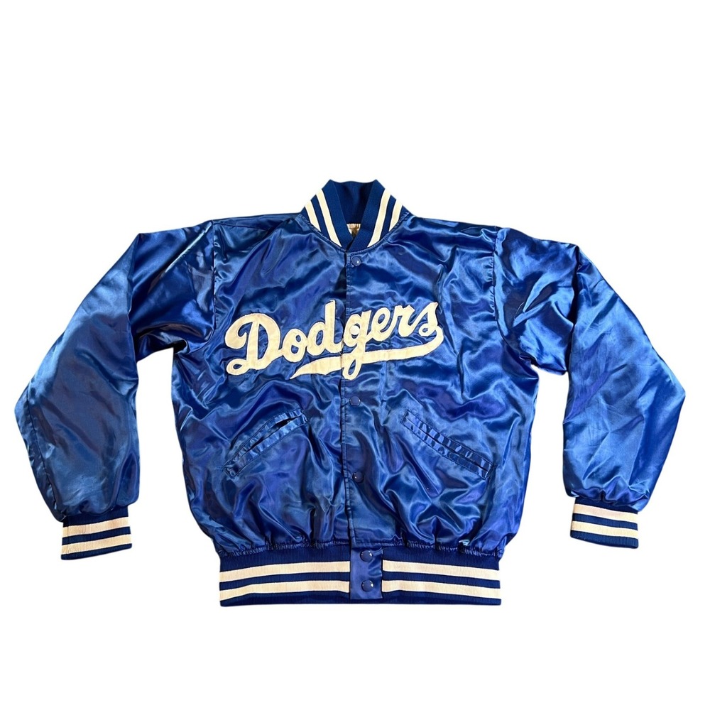 Vintage Felco Los Angeles Dodgers Satin Bomber Jacket Mens Medium Blue USA 1980s